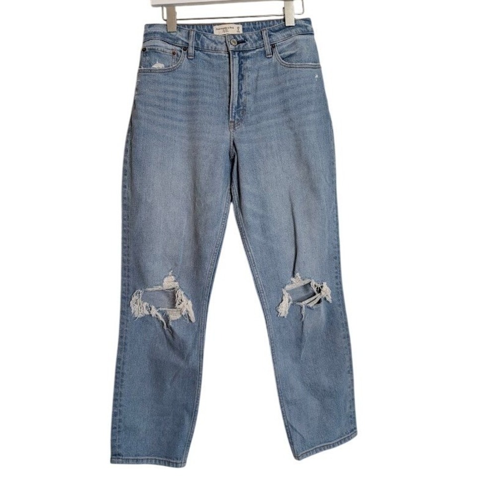 Abercrombie & Fitch 90s The Mom High Rise Straight‎ Jeans Blue Distressed 28 6R